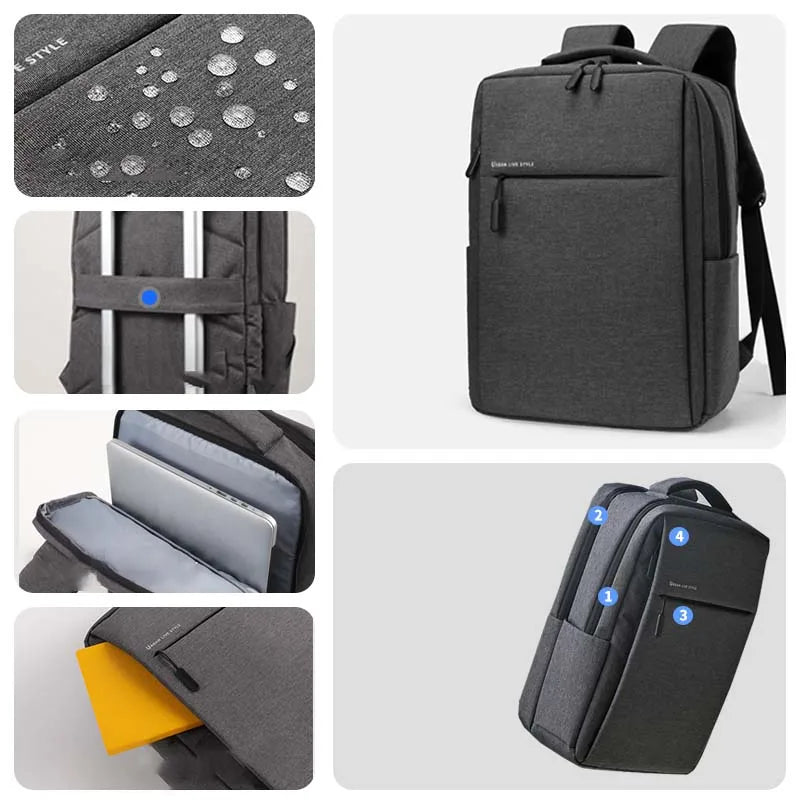 Vue intérieure du sac à dos d'organisation pour ordinateur portable, avec multiples compartiments de rangement.