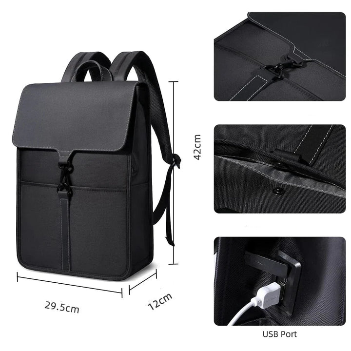 Sac à dos unisexe noir et bleu, posé sur une table, prêt pour l'aventure ou l'utilisation quotidienne.