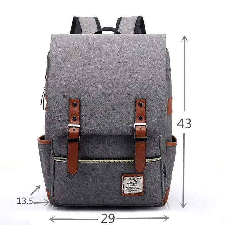 Détail du sac à dos unisexe vintage, nylon imperméable, usage quotidien et travail