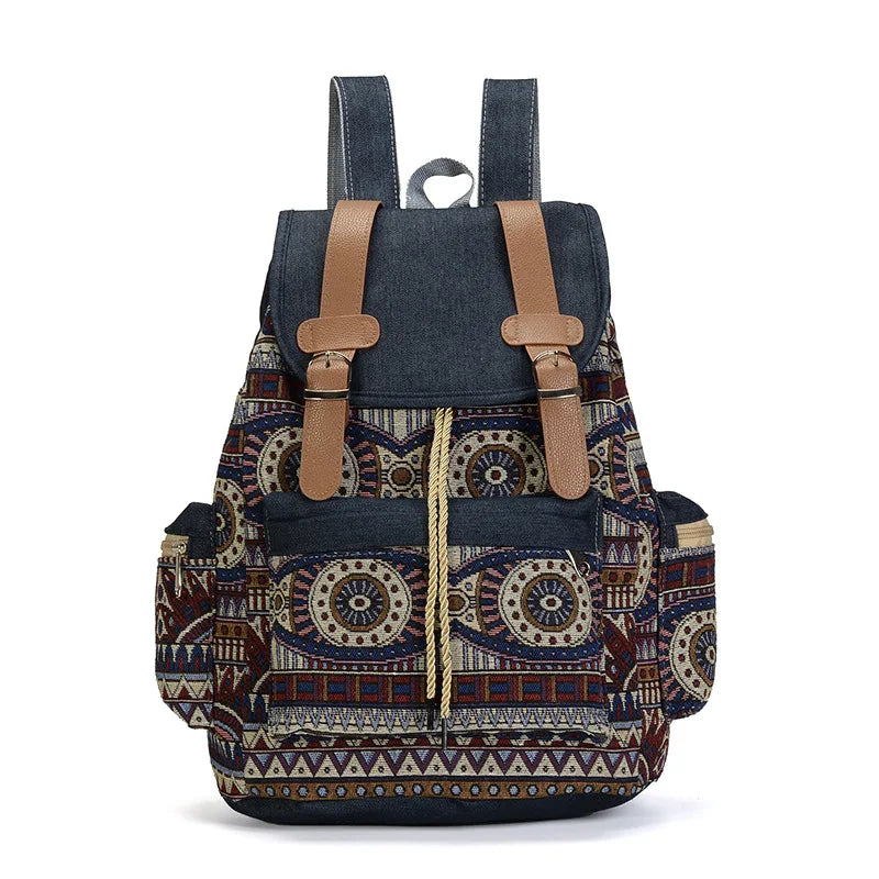 Sac à dos femme bohème chic, design vintage unique. Accessoire de mode en toile pour ville ou voyage.