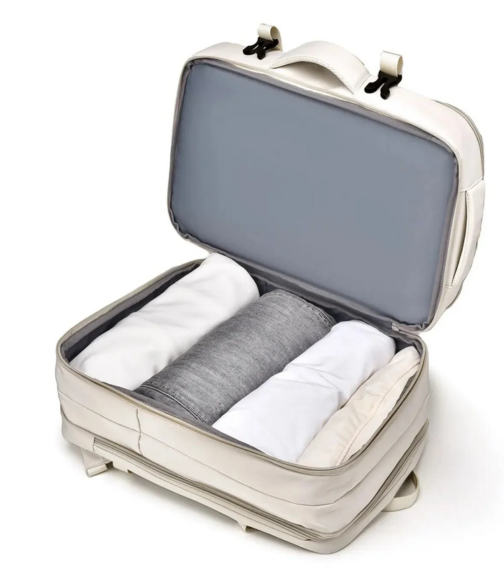 Sac à dos voyage femme polyvalent, extensible, homologué cabine avion. Idéal pour l'organisation.