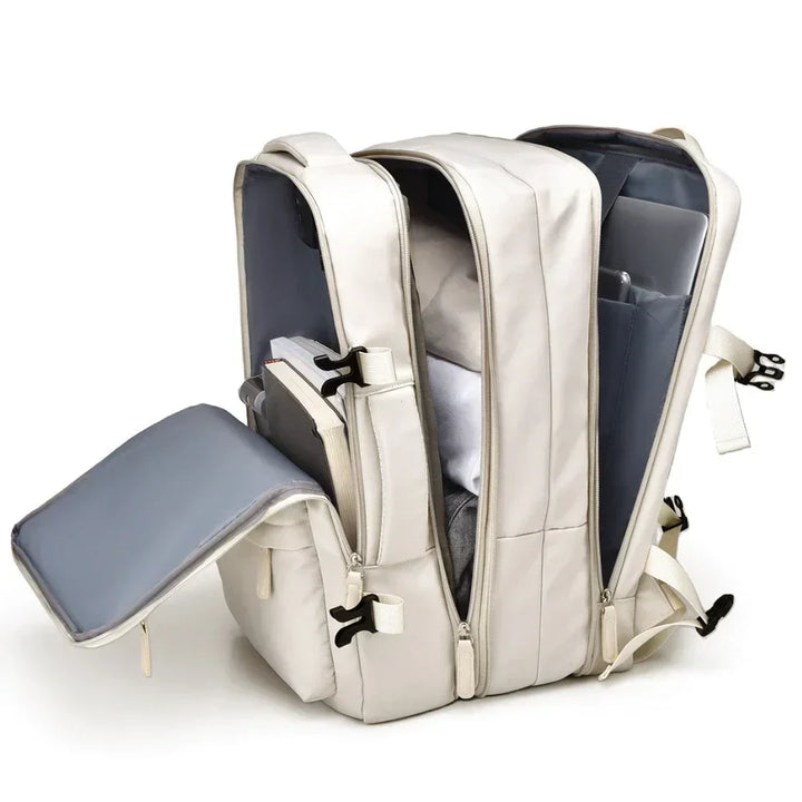 Sac à dos voyage femme imperméable et extensible, parfait comme bagage cabine pour avion ou week-end.