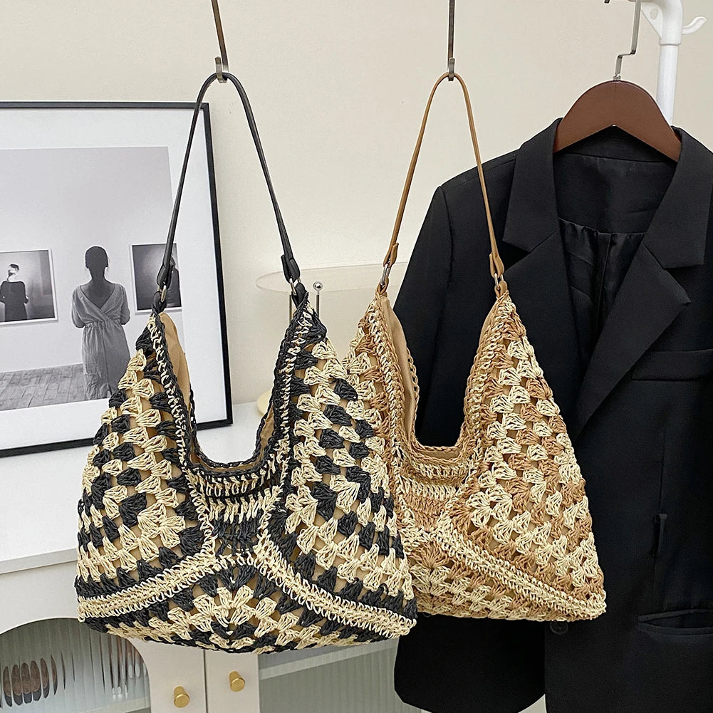 Accessoire estival : sac en paille tressé pour femme, style bohème et élégant pour la plage.