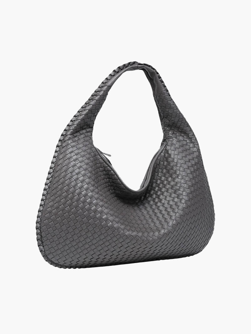 "Sac épaule souple tressé grand format, similicuir élégant pour femmes, coloré et spacieux avec poignée confortable."