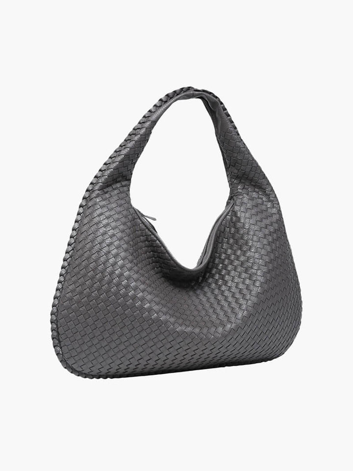 "Sac épaule souple tressé grand format, similicuir élégant pour femmes, coloré et spacieux avec poignée confortable."