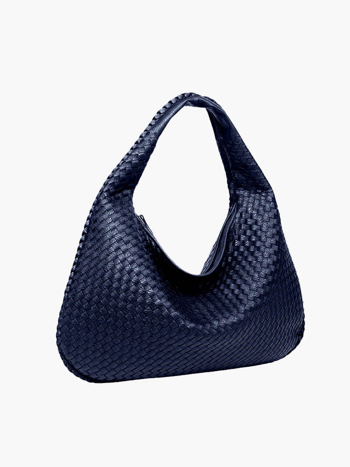 "Sac épaule souple tressé grand format, similicuir élégant pour femmes, coloré et spacieux avec poignée confortable."