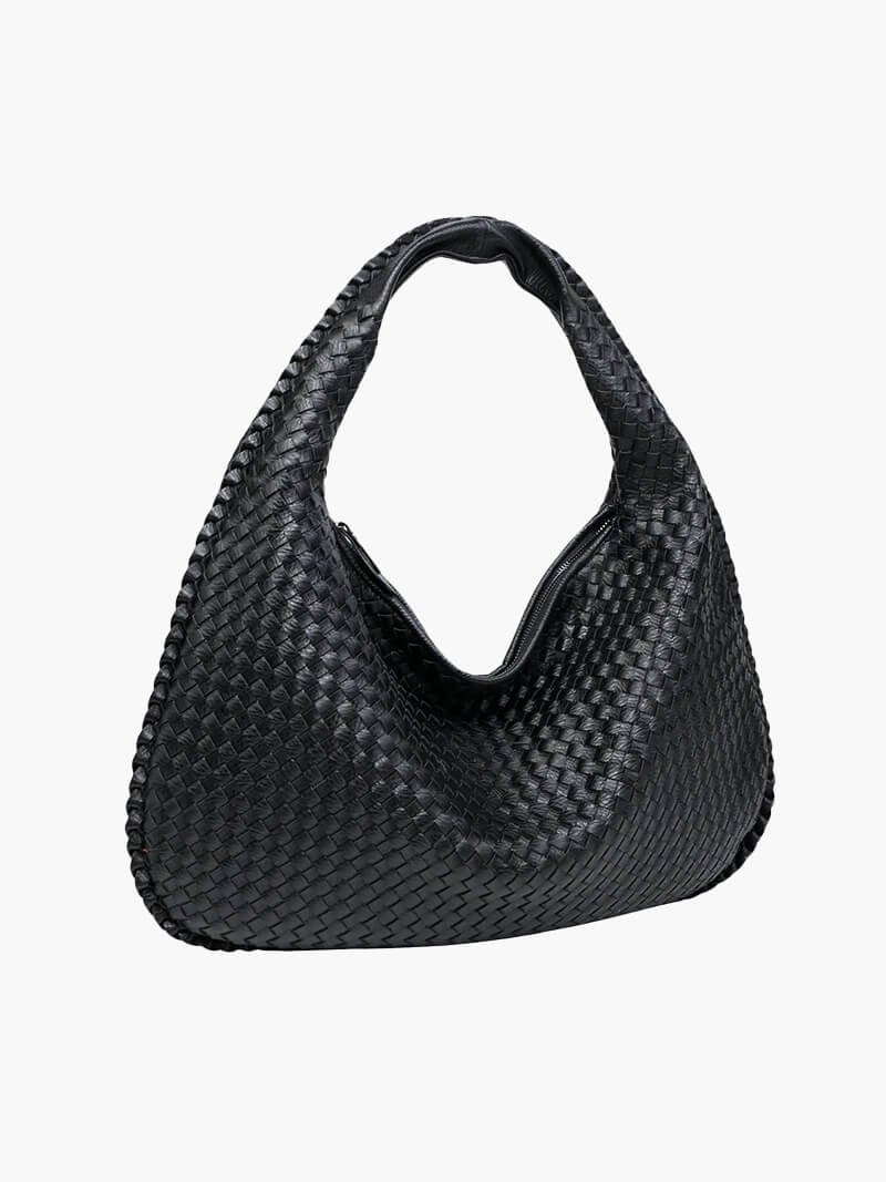 "Sac épaule souple tressé grand format, similicuir élégant pour femmes, coloré et spacieux avec poignée confortable."