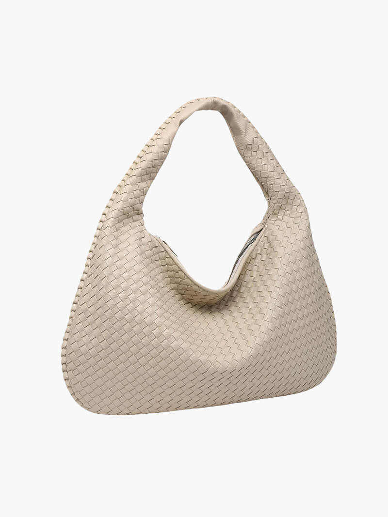 "Sac épaule souple tressé grand format, similicuir élégant pour femmes, coloré et spacieux avec poignée confortable."