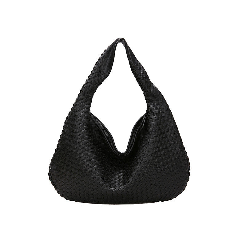 "Sac épaule souple tressé grand format, similicuir élégant pour femmes, coloré et spacieux avec poignée confortable."