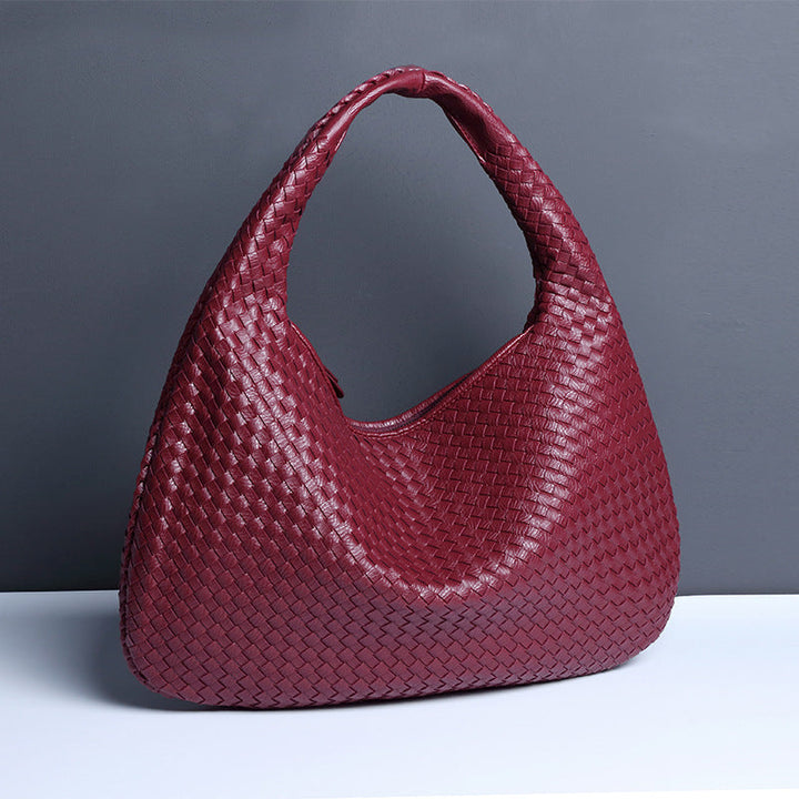 "Sac épaule souple tressé grand format, similicuir élégant pour femmes, coloré et spacieux avec poignée confortable."