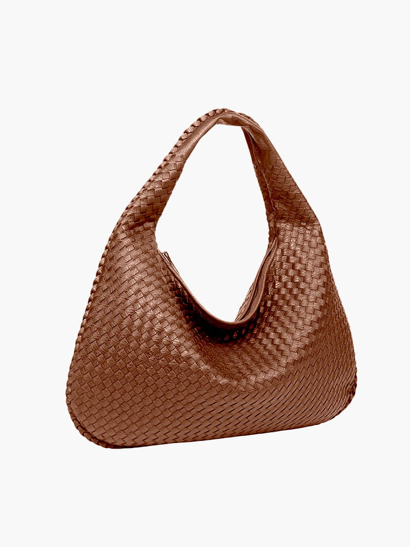 "Sac épaule souple tressé grand format, similicuir élégant pour femmes, coloré et spacieux avec poignée confortable."