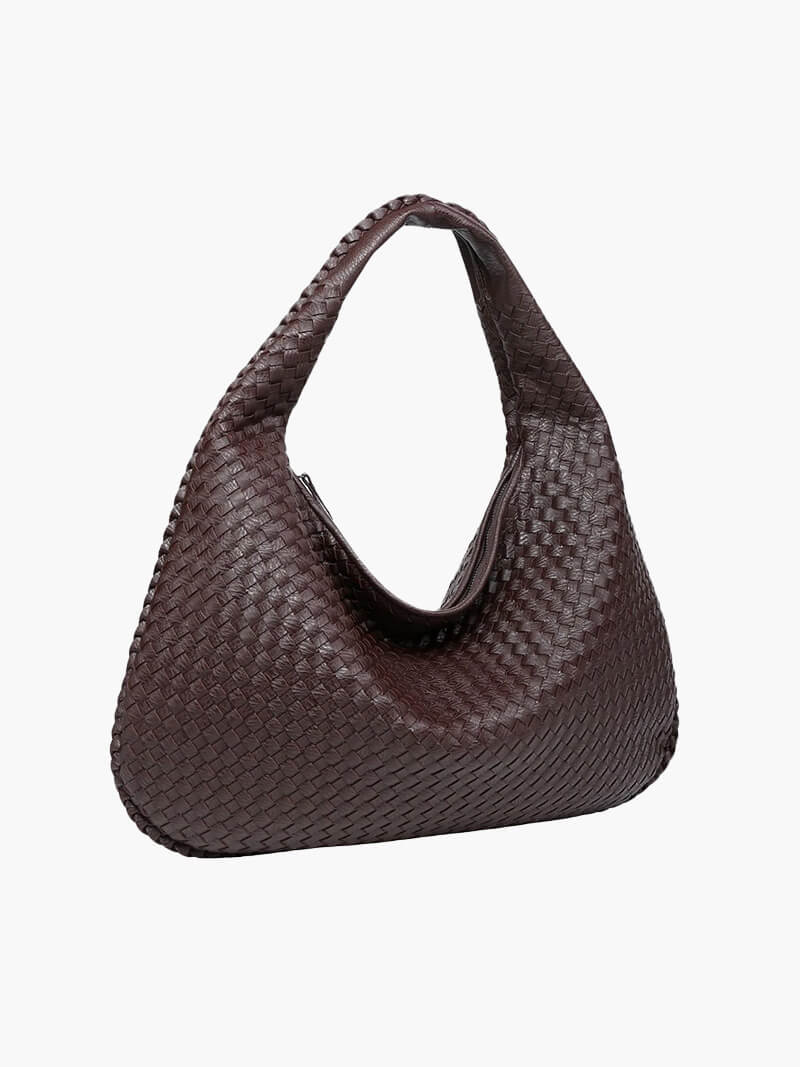 "Sac épaule souple tressé grand format, similicuir élégant pour femmes, coloré et spacieux avec poignée confortable."