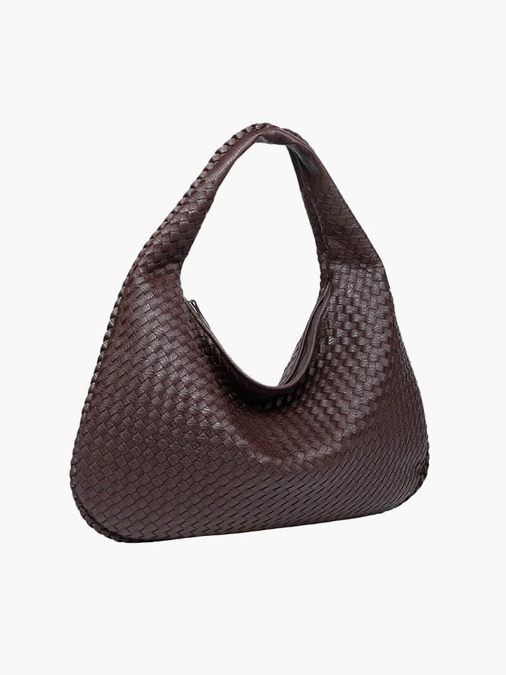 "Sac épaule souple tressé grand format, similicuir élégant pour femmes, coloré et spacieux avec poignée confortable."