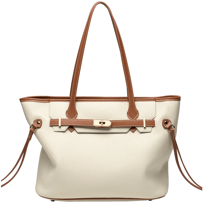 Détail de la poignée du sac fourre-tout Amalfi, en cuir robuste pour un confort optimal.
