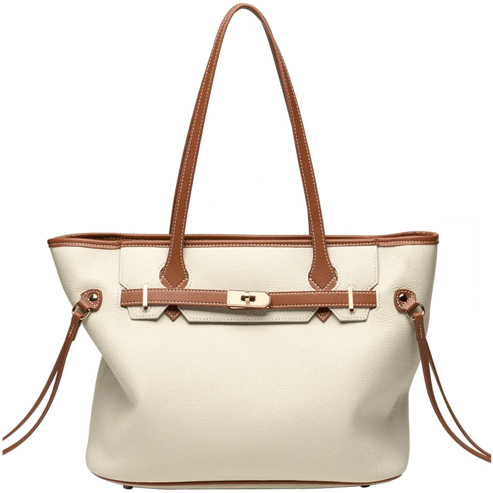 Détail de la poignée du sac fourre-tout Amalfi, en cuir robuste pour un confort optimal.