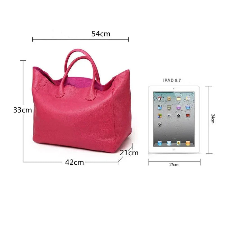 Sac fourre-tout en cuir véritable, grand format, couleur bleu, spacieux et élégant pour femme, idéal au quotidien.