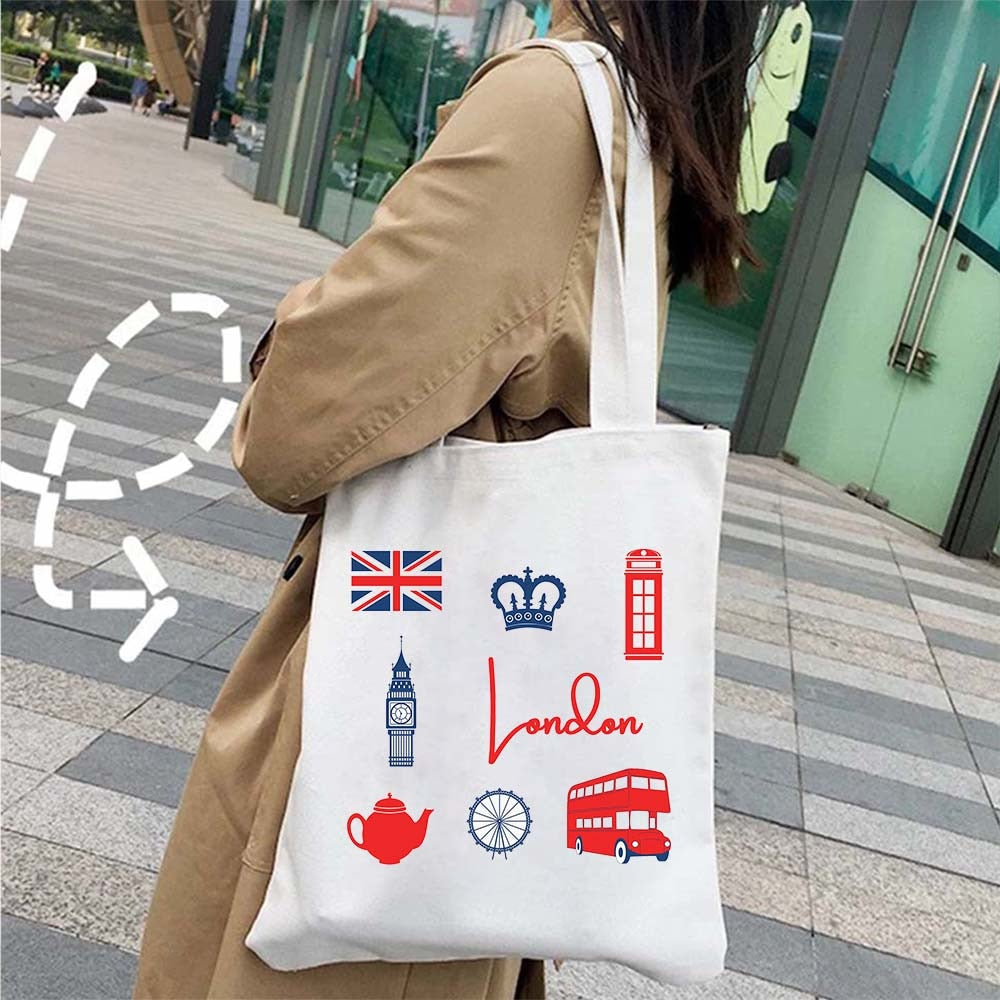 Sac en tissu Londres pour femme, accessoire de mode urbaine, spacieux et polyvalent.