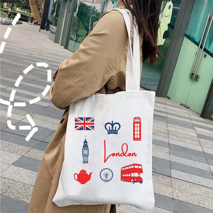 Sac en tissu Londres pour femme, accessoire de mode urbaine, spacieux et polyvalent.