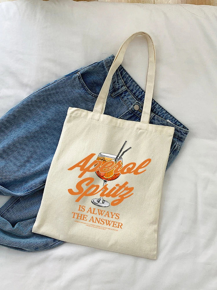 Sac fourre-tout femme en tissu toile canvas léger motif cocktails. Idéal shopping et été, très tendance.