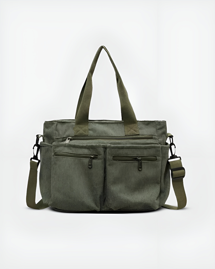 Sac fourre-tout femme en velours côtelé, léger et zippé. Idéal pour le quotidien ou le travail.
