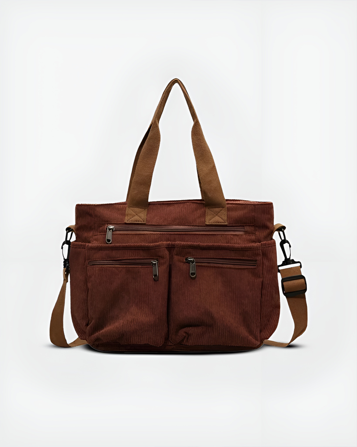 Fourre-tout femme en velours côtelé, léger et chic. Sac d'épaule zippé, idéal pour toutes vos activités.