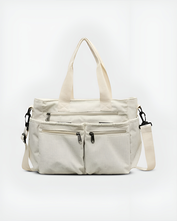 Sac cabas femme zippé en velours côtelé, léger. Un accessoire élégant et pratique pour le quotidien.