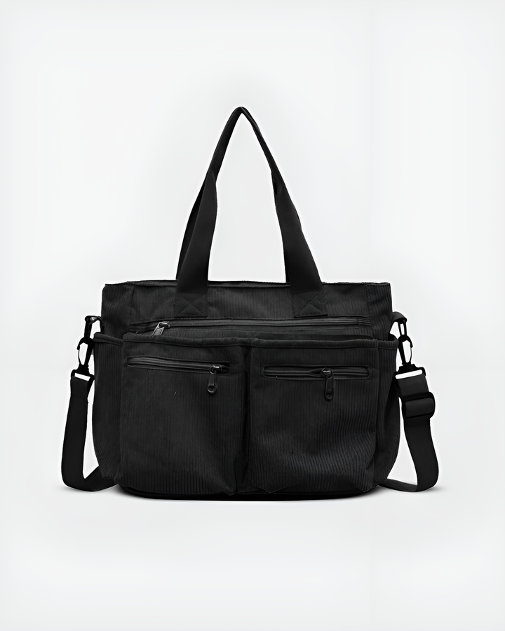 Sac femme en velours côtelé, fourre-tout léger et polyvalent. Design élégant avec fermeture éclair pratique.