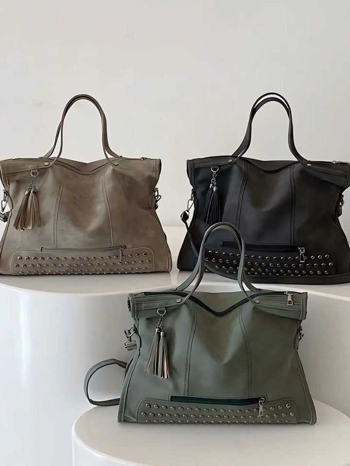 Sac fourre-tout en simili-cuir spacieux pour documents A4. Élégant, idéal pour les cours, le travail.