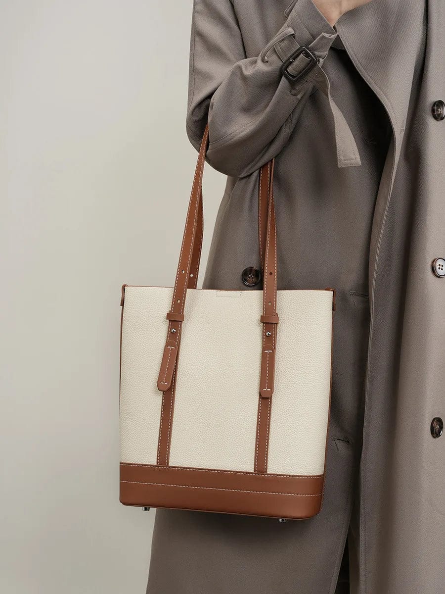 Sac à bandoulière polyvalent en cuir pour femme, avec double poignée