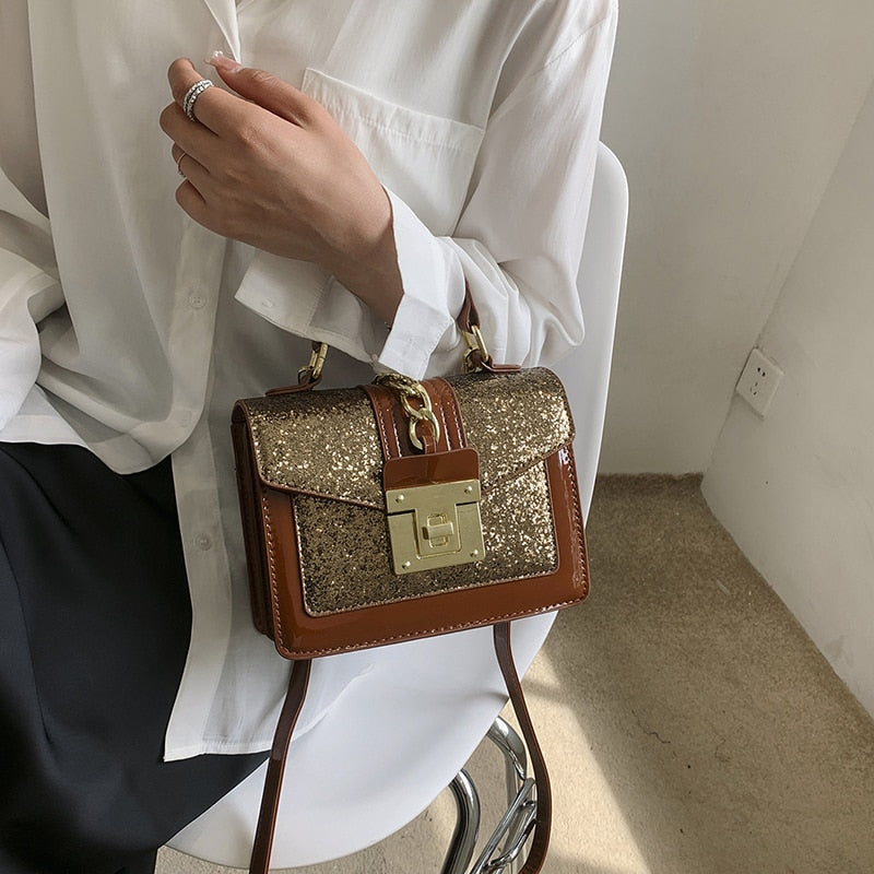 Sac mode femme, sac bandoulière à paillettes scintillantes, en cuir PU, parfait pour une soirée chic.