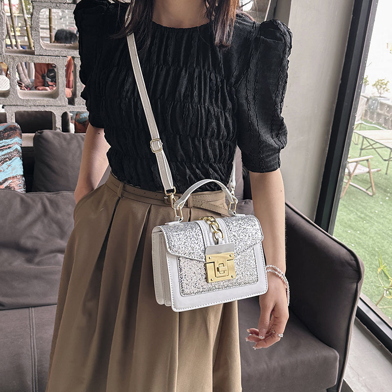 Élégant sac à main femme à paillettes, sac bandoulière tendance en cuir PU, pour un look soirée étincelant.