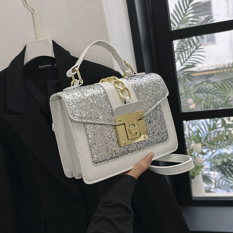 Accessoire femme: sac de soirée à paillettes, sac bandoulière élégant en cuir PU, parfait pour une tenue chic.