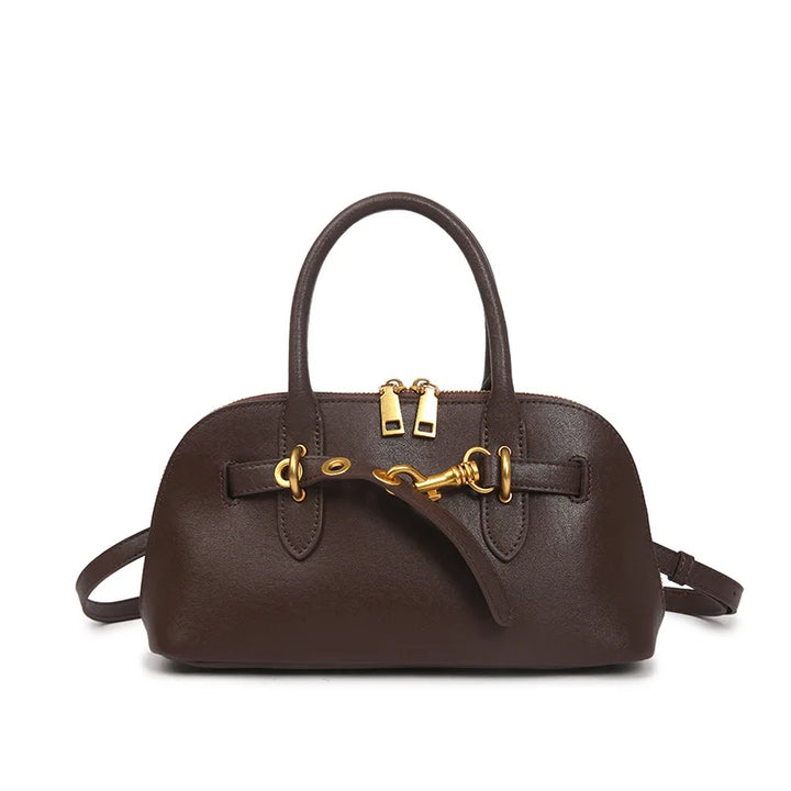 Sac à main Lyra en cuir, texture du cuir véritable et coutures apparentes