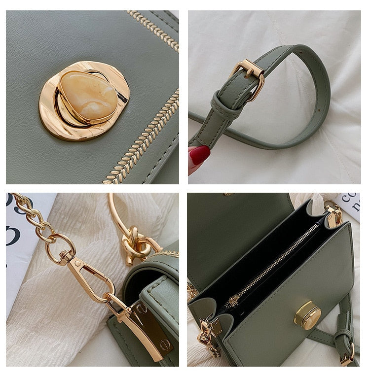 Sac à main bandoulière carré Giulia en cuir raffiné, avec chaîne dorée amovible, polyvalent