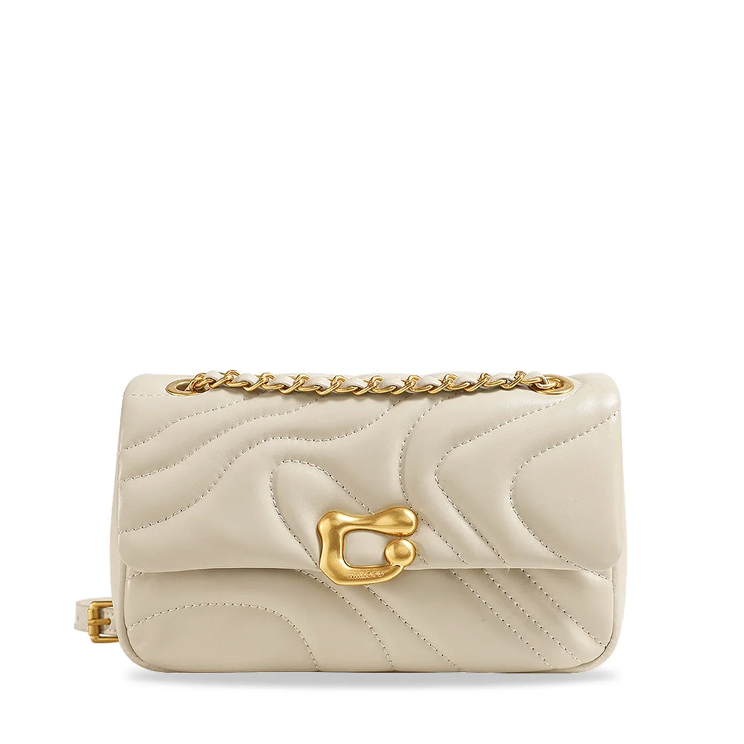 Sac bandoulière femme matelassé bordeaux, accessoire mode en cuir fendu avec chaîne dorée