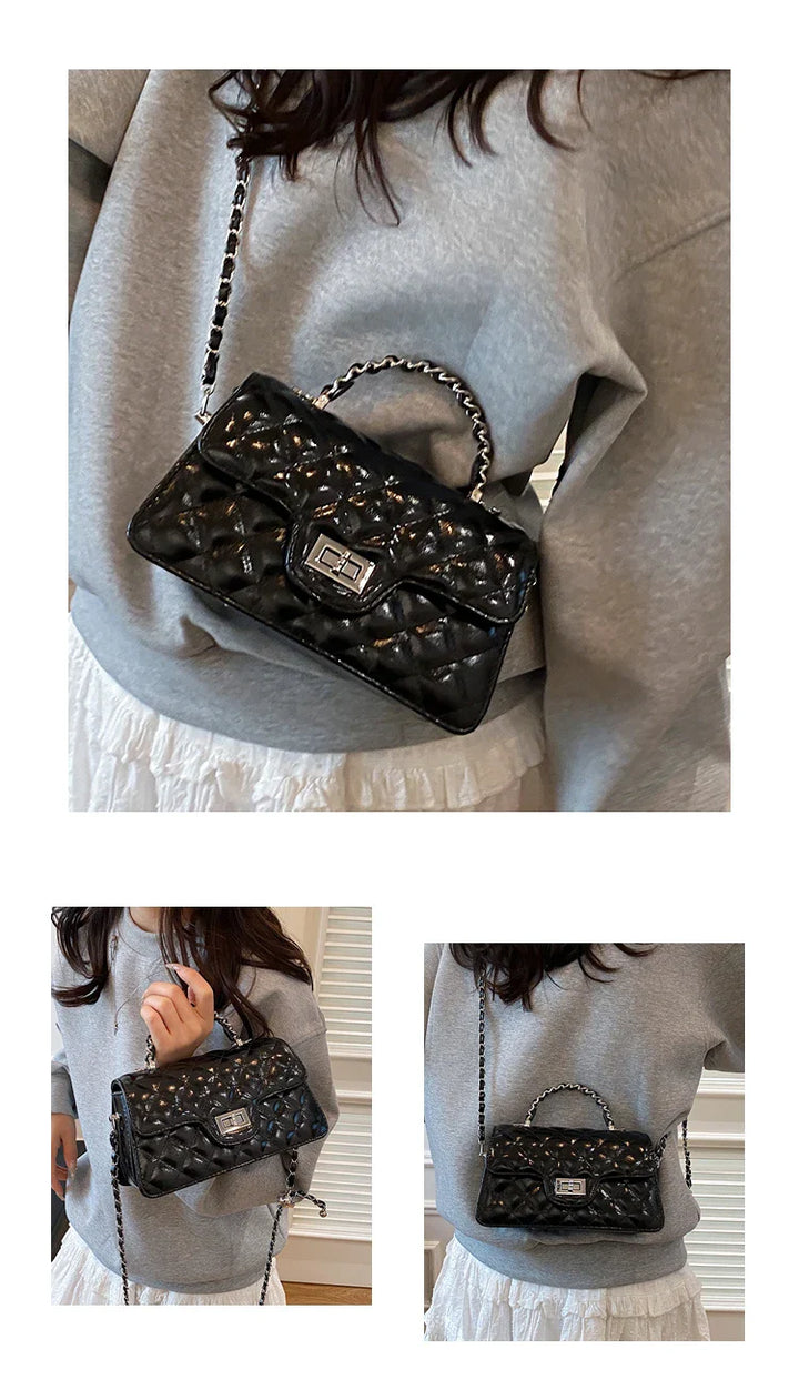Sac à main bandoulière élégant pour femmes, design matelassé, disponible en noir, blanc, argenté similicuir.
