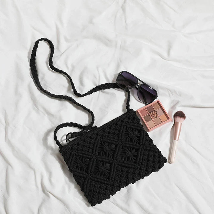 Petit sac à main femme en coton léger, style bohème, peut être porté en bandoulière.