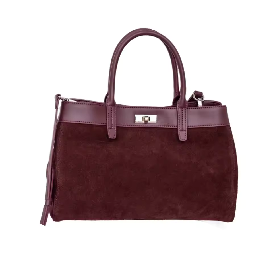 Sac à main femme en cuir nubuck bleu marine avec poignées et bandoulière amovible élégant