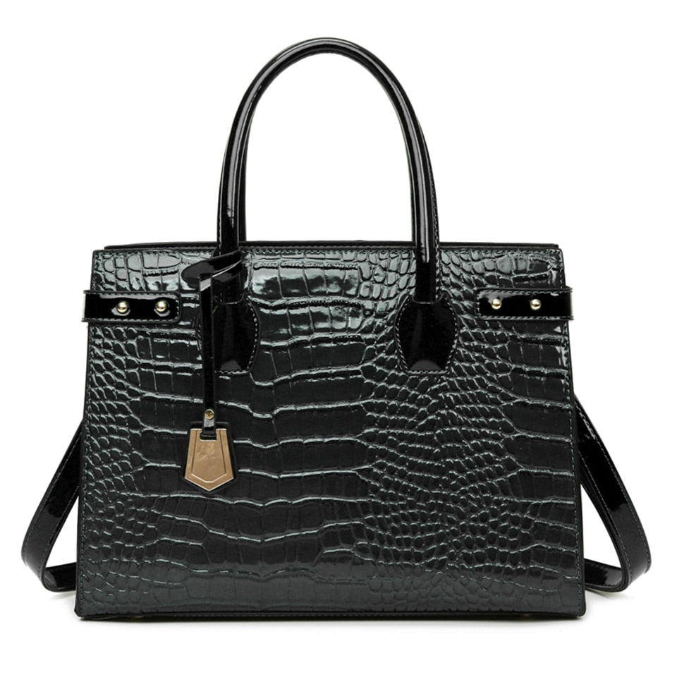 Sac à main carré noir vernis élégant, pour femme, avec bandoulière en cuir