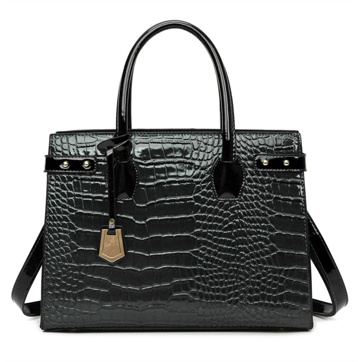 Sac à main carré noir vernis élégant, pour femme, avec bandoulière en cuir