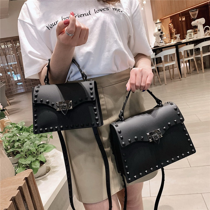 Sac à main cartable noir élégant pour femme, bandoulière en chaîne, style rock chic