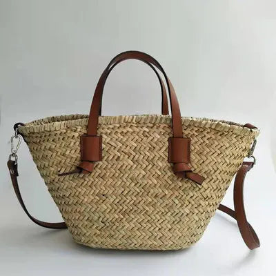 Sac à main bandoulière en paille pour femme, couleur naturelle et marron, un incontournable de l'été.