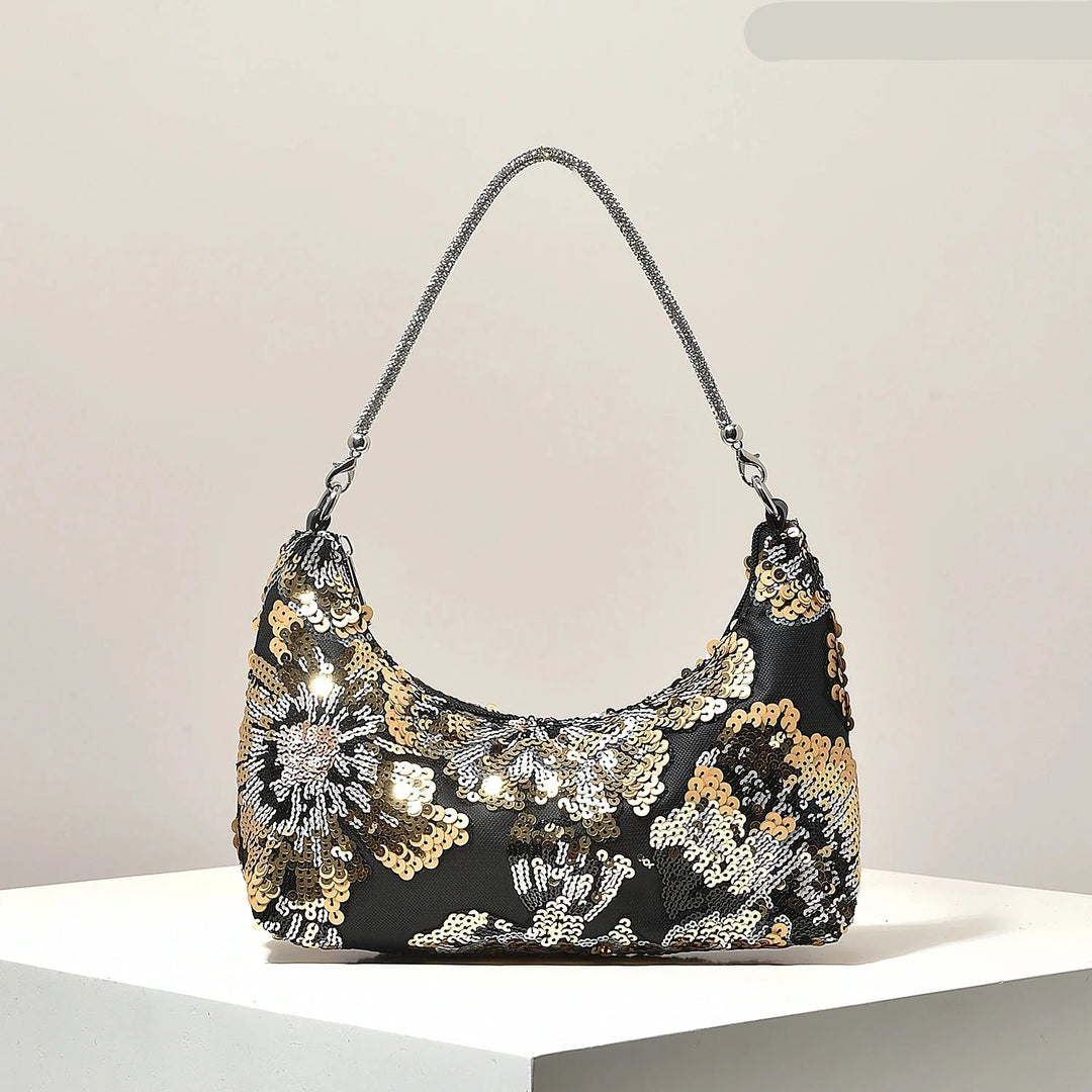 Sac à main d'été femme avec un design brodé unique et des détails scintillants en sequins. Accessoire chic et tendance.