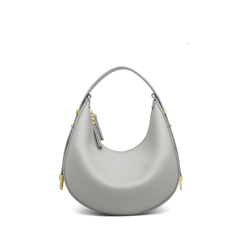 Sac à main demi-lune en cuir beige, avec bandoulière ajustable, parfait pour toutes les occasions, sac femme maroquinerie.