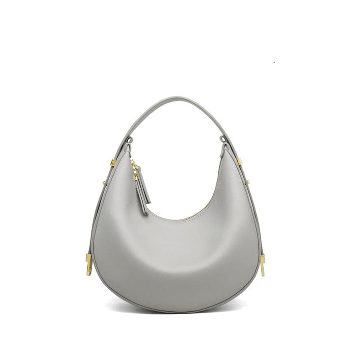 Sac à main demi-lune en cuir beige, avec bandoulière ajustable, parfait pour toutes les occasions, sac femme maroquinerie.