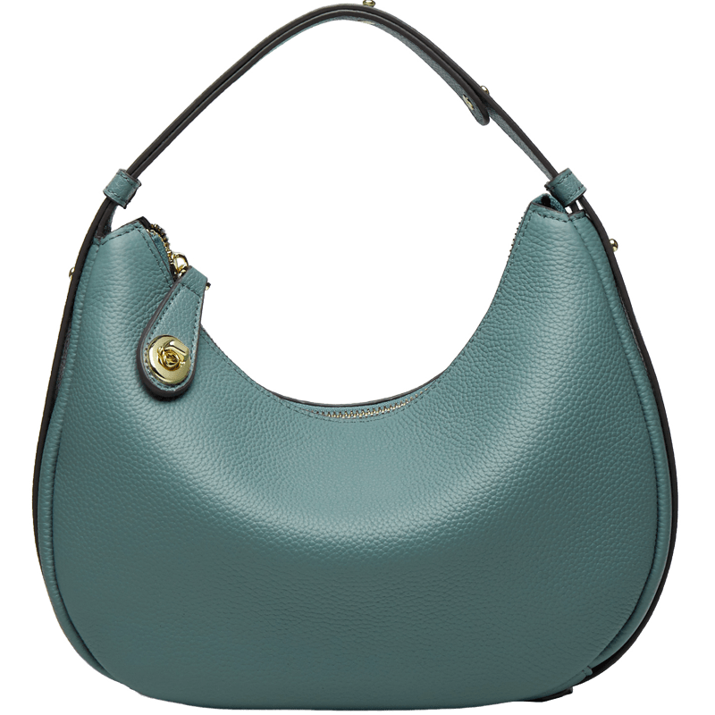 Sac à main en cuir marron demi-lune, pour femme, avec bandoulière réglable, parfait pour un usage quotidien chic.