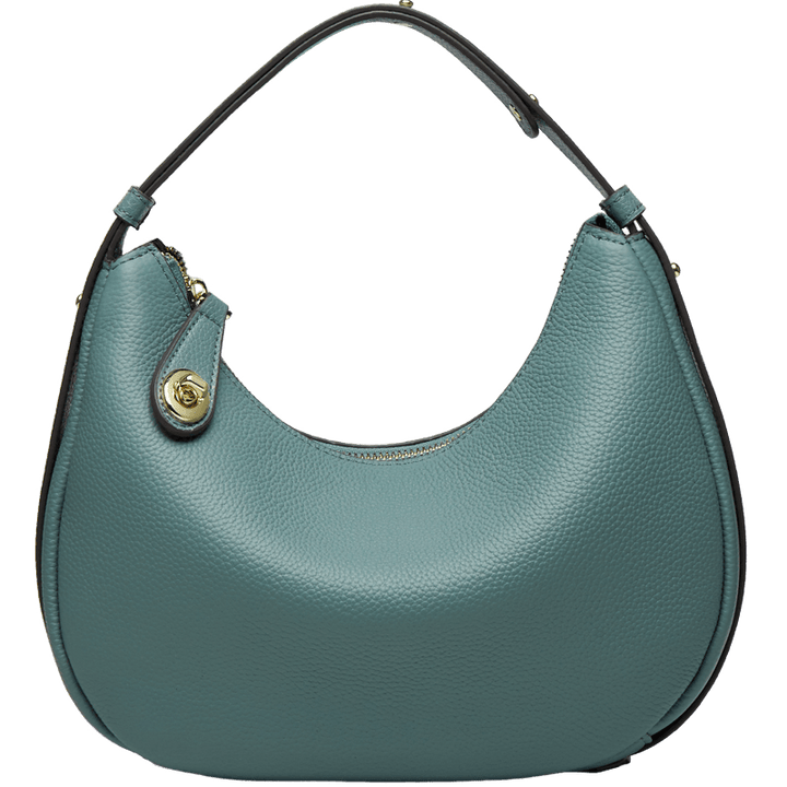 Sac à main en cuir marron demi-lune, pour femme, avec bandoulière réglable, parfait pour un usage quotidien chic.