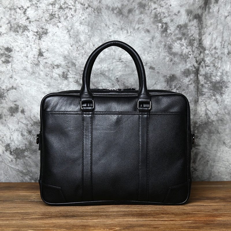 Sac ordinateur en cuir noir pour homme, idéal pour le bureau, avec bandoulière et poignées