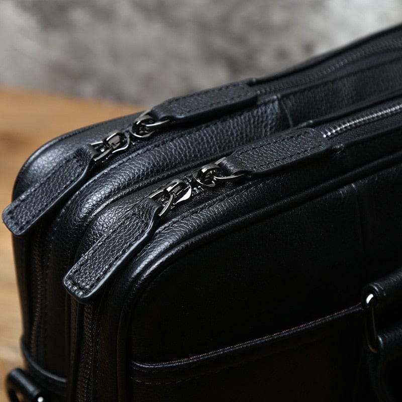 Sac en cuir véritable noir pour homme, style professionnel, avec compartiments pour affaires et ordinateur