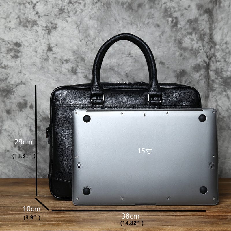 Sac professionnel homme en cuir noir, mallette résistante pour documents et appareil électronique
